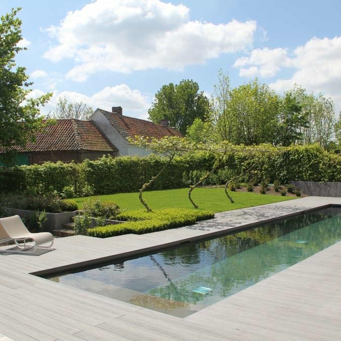 Totaalconcept - zwembad / tuin	Afmetingen: &nbsp;15&nbsp;x 3&nbsp;x 1,5 m	Kleur: donkergrijs&nbs